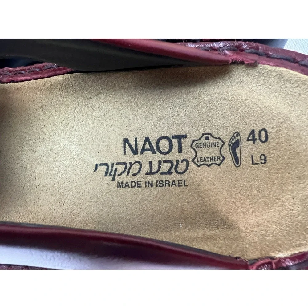NWOB, NATO Platform Sandal Red Cutout Leather Slide Slip-on Suede Insole SZ 40/9